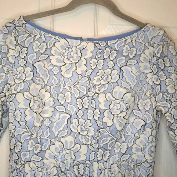 Eliza J Blue Lace Fit &amp; Flare Floral Pleated Dress Size 6
