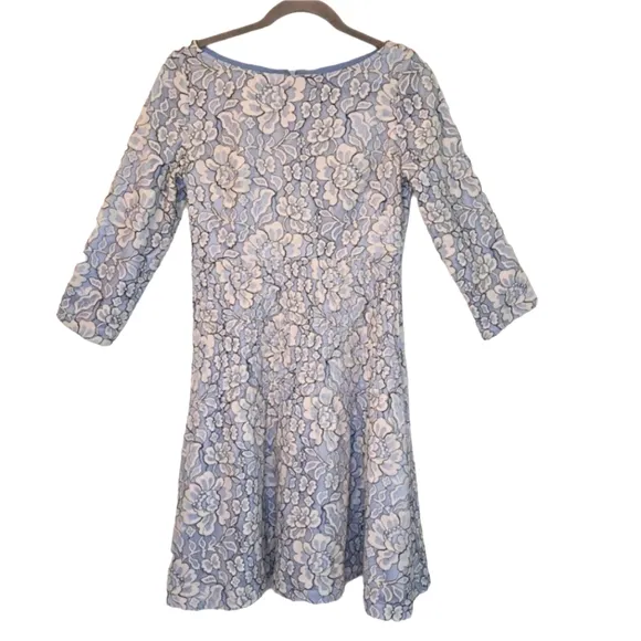 Eliza J Blue Lace Fit &amp; Flare Floral Pleated Dress Size 6