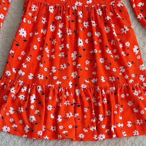 Eliza J Floral V-Neck Fit &amp; Flare Dress Orange/Navy/White Size 8 NWT
