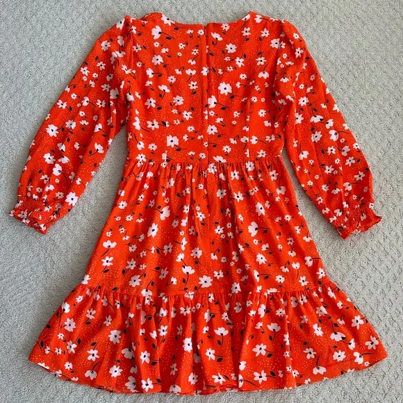Eliza J Floral V-Neck Fit &amp; Flare Dress Orange/Navy/White Size 8 NWT