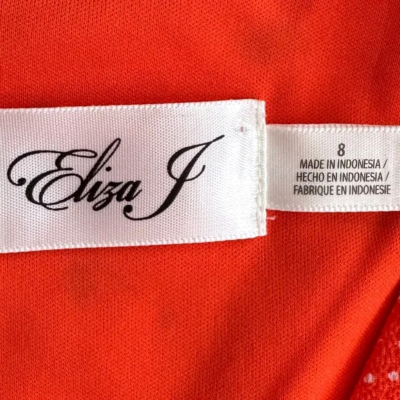 Eliza J Floral V-Neck Fit &amp; Flare Dress Orange/Navy/White Size 8 NWT