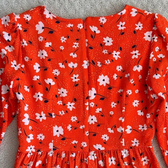 Eliza J Floral V-Neck Fit &amp; Flare Dress Orange/Navy/White Size 8 NWT