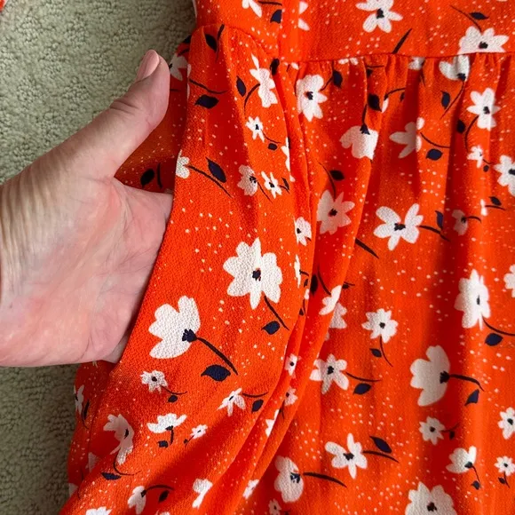 Eliza J Floral V-Neck Fit &amp; Flare Dress Orange/Navy/White Size 8 NWT