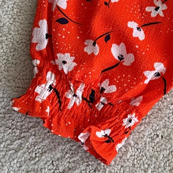 Eliza J Floral V-Neck Fit &amp; Flare Dress Orange/Navy/White Size 8 NWT