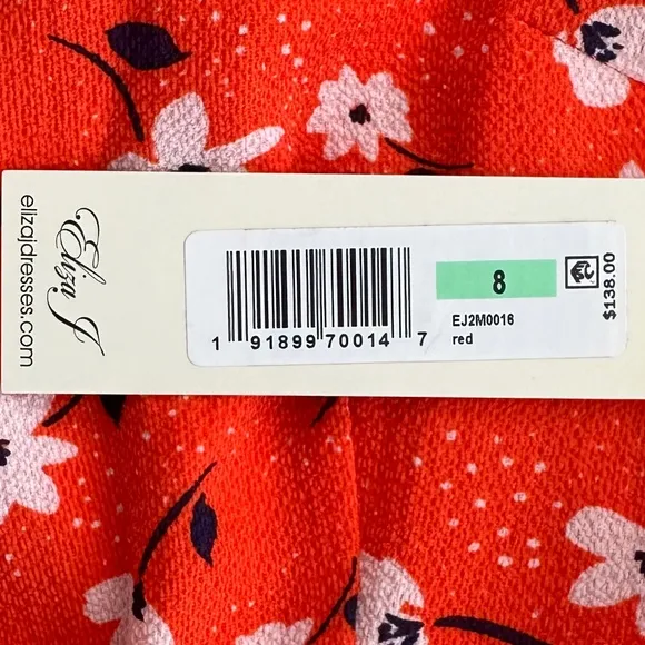 Eliza J Floral V-Neck Fit &amp; Flare Dress Orange/Navy/White Size 8 NWT
