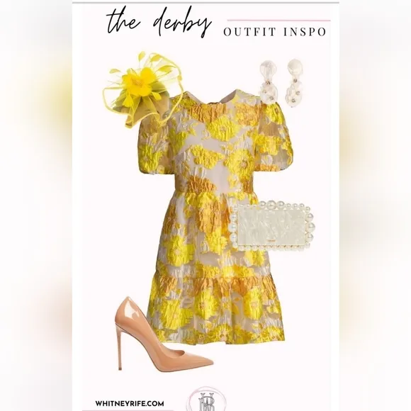 Elliat Progressive Puff-Sleeve Mini Dress in Marigold, Floral Jacquard, EUC!