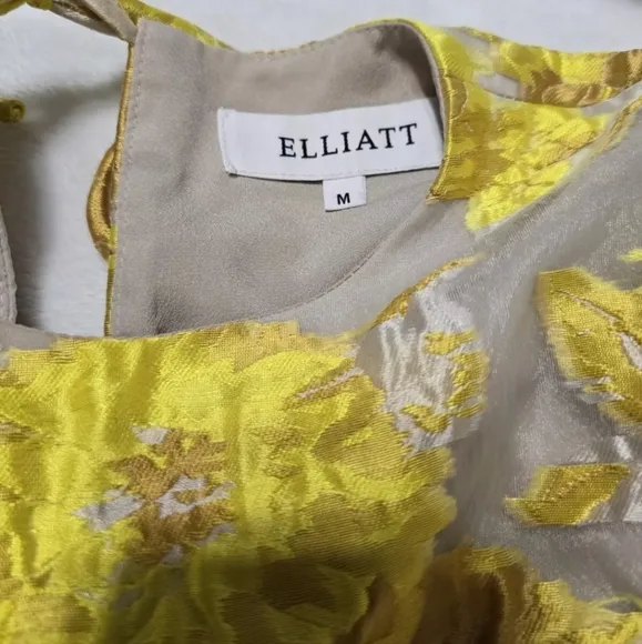 Elliat Progressive Puff-Sleeve Mini Dress in Marigold, Floral Jacquard, EUC!