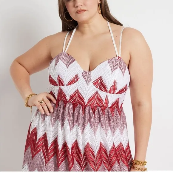 Eloquii Chevron Lace Halter-Multi Maxi Dress 18 NWT – Boho Wedding Guest Glam