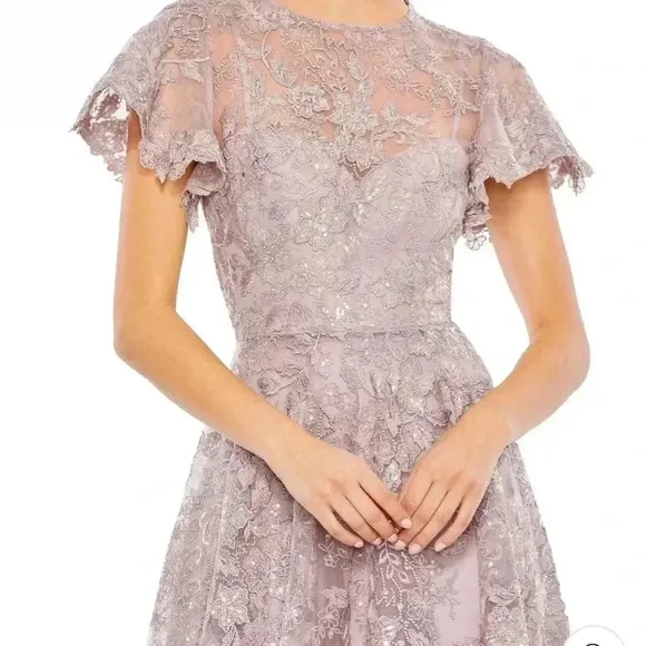 Embroidered High Neck Cap Sleeve A Line GownMac Duggal NWT