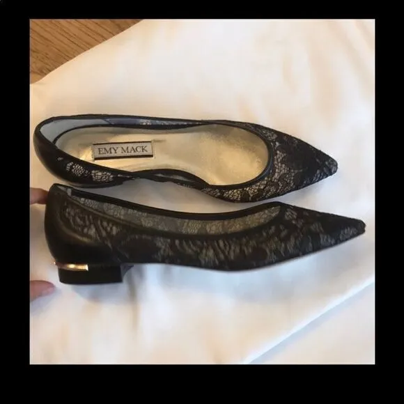 EMY MACK BLACK LACE FLATS. NEW