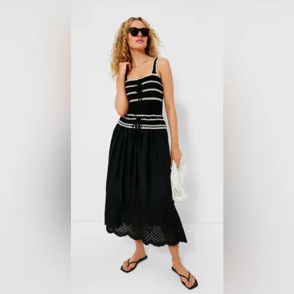 En Saison Black Natural Lucia midi dress crochet