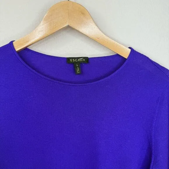 ESCADA 100% Virgen Wool Made in Italy Womens Sz L Tanzanite Long Sleeve Sweater