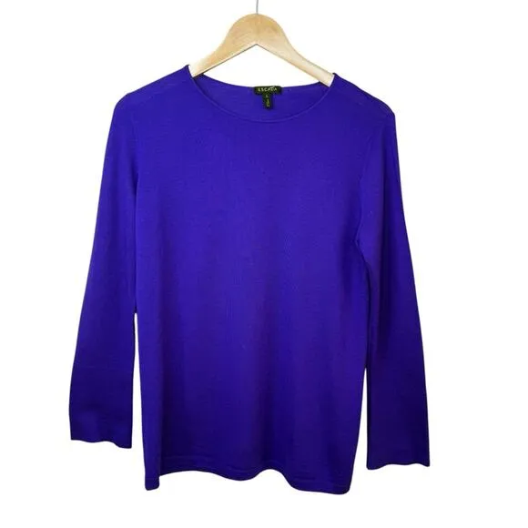 ESCADA 100% Virgen Wool Made in Italy Womens Sz L Tanzanite Long Sleeve Sweater