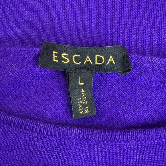 ESCADA 100% Virgen Wool Made in Italy Womens Sz L Tanzanite Long Sleeve Sweater
