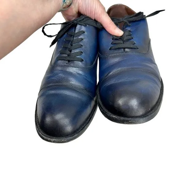 Esquivel Midnight Blue leather Derby Oxford Handmade Leather Shoes 10.5 Cap Toe