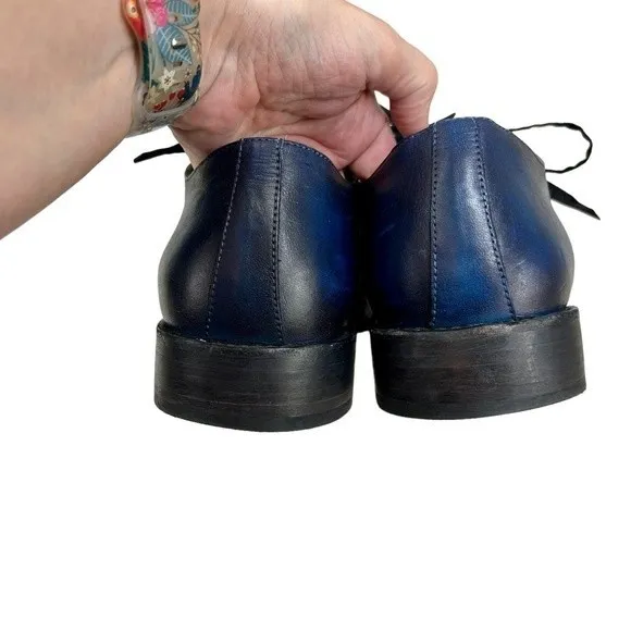 Esquivel Midnight Blue leather Derby Oxford Handmade Leather Shoes 10.5 Cap Toe