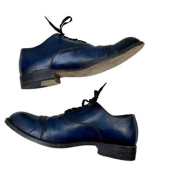 Esquivel Midnight Blue leather Derby Oxford Handmade Leather Shoes 10.5 Cap Toe