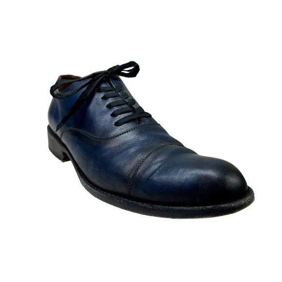Esquivel Midnight Blue leather Derby Oxford Handmade Leather Shoes 10.5 Cap Toe