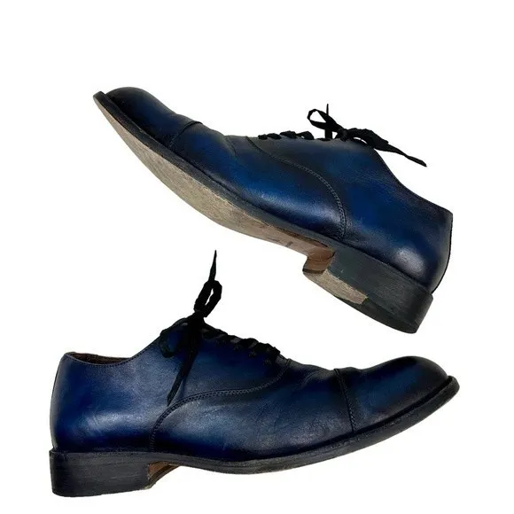 Esquivel Midnight Blue leather Derby Oxford Handmade Leather Shoes 10.5 Cap Toe