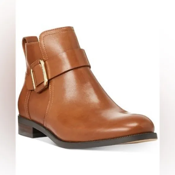 EUC Lauren Ralph Lauren Leather Booties | Size 9 | Tan Gold Buckle