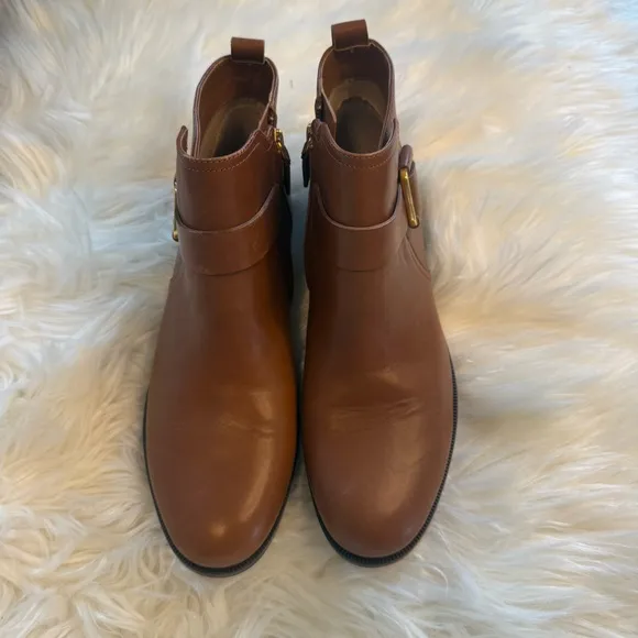EUC Lauren Ralph Lauren Leather Booties | Size 9 | Tan Gold Buckle