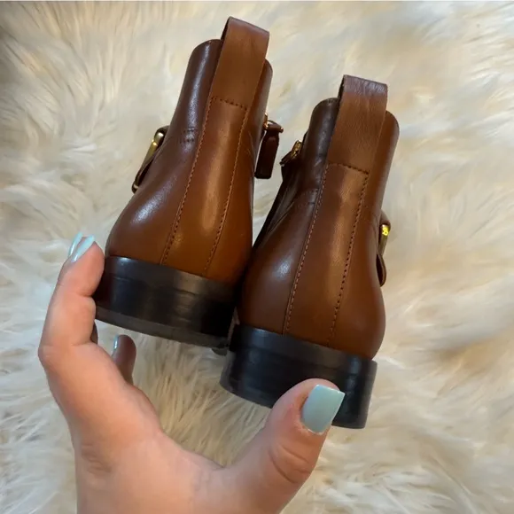 EUC Lauren Ralph Lauren Leather Booties | Size 9 | Tan Gold Buckle