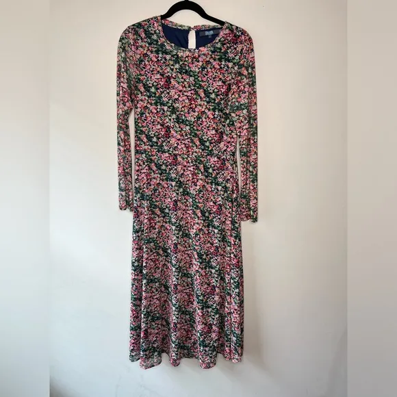 Eva Franco Fiona Maxi Floral Dress Mesh Sheer Sleeve Lined Anthropologie sz S