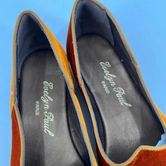 Evelyn Paul Paris Handmade Gold Velvet Flats with Curled Toe Size 10