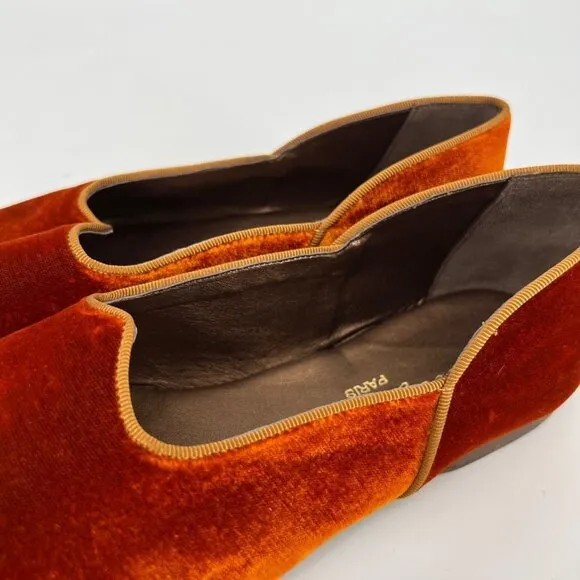 Evelyn Paul Paris Handmade Gold Velvet Flats with Curled Toe Size 10