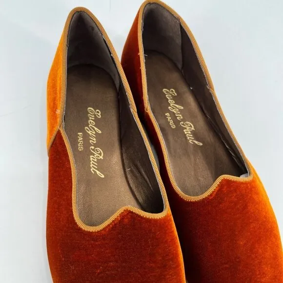Evelyn Paul Paris Handmade Gold Velvet Flats with Curled Toe Size 10