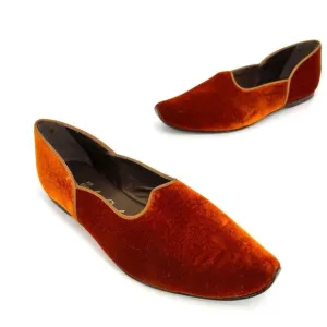 Evelyn Paul Paris Handmade Gold Velvet Flats with Curled Toe Size 10