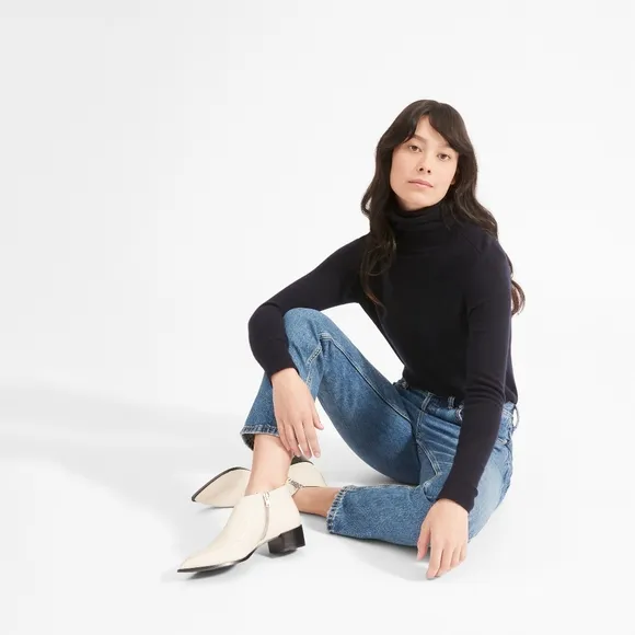 Everlane The Boss Cream Bone Boots Booties Pebbled Leather Size 8.5