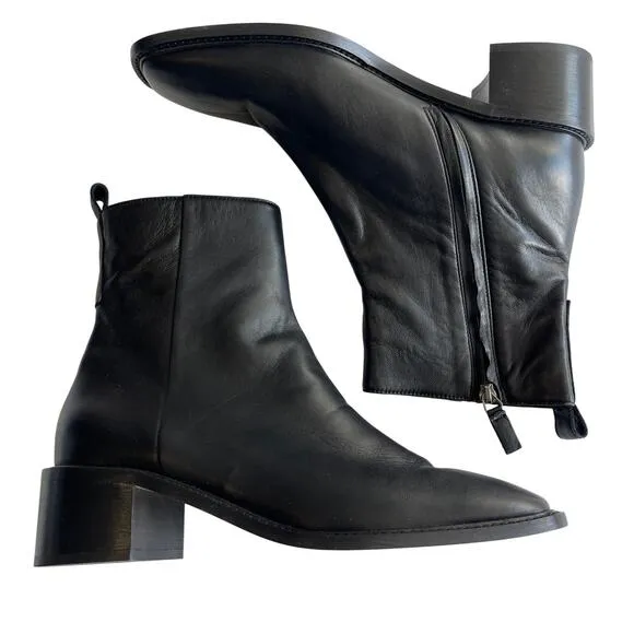 Everlane The City Boot Square Toe Black Leather Ankle Bootie Size 10.5