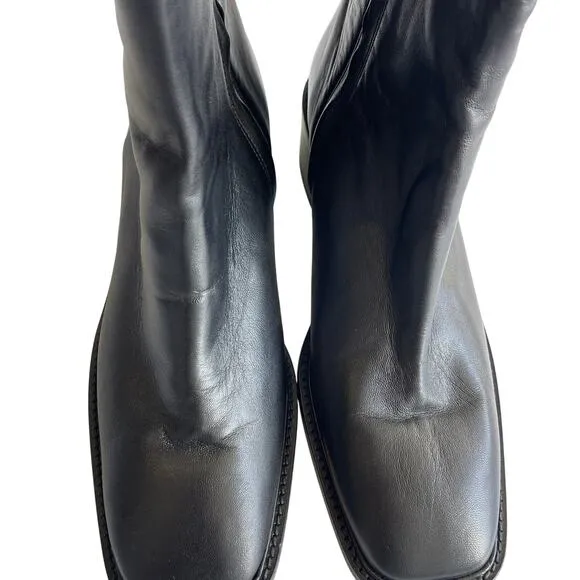 Everlane The City Boot Square Toe Black Leather Ankle Bootie Size 10.5