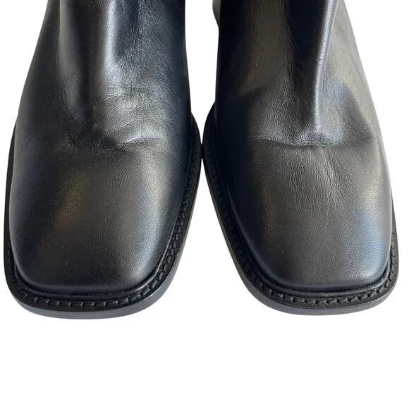Everlane The City Boot Square Toe Black Leather Ankle Bootie Size 10.5