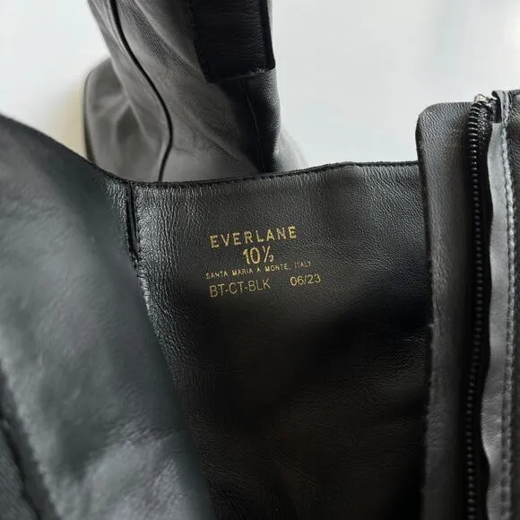 Everlane The City Boot Square Toe Black Leather Ankle Bootie Size 10.5