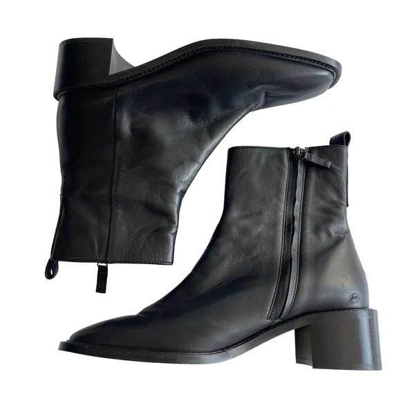 Everlane The City Boot Square Toe Black Leather Ankle Bootie Size 10.5