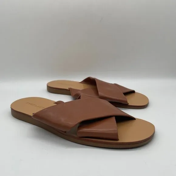 Everlane The Day Crossover Womens 7 Slip On Sandals Sienna Brown Leather Slide