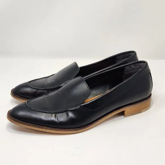 Everlane Women The Modern Loafer Black Leather Flats Size 8 Pointed Toe Slip On