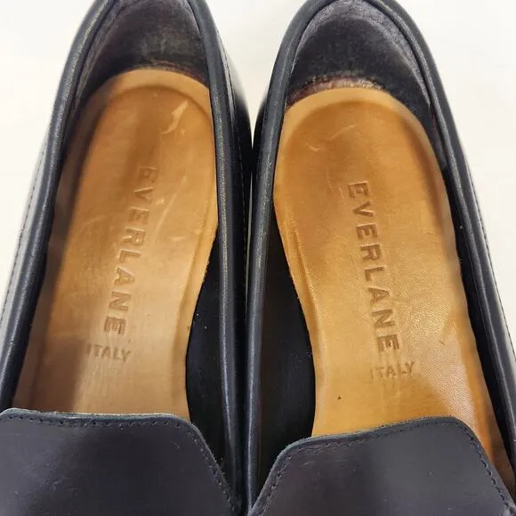 Everlane Women The Modern Loafer Black Leather Flats Size 8 Pointed Toe Slip On