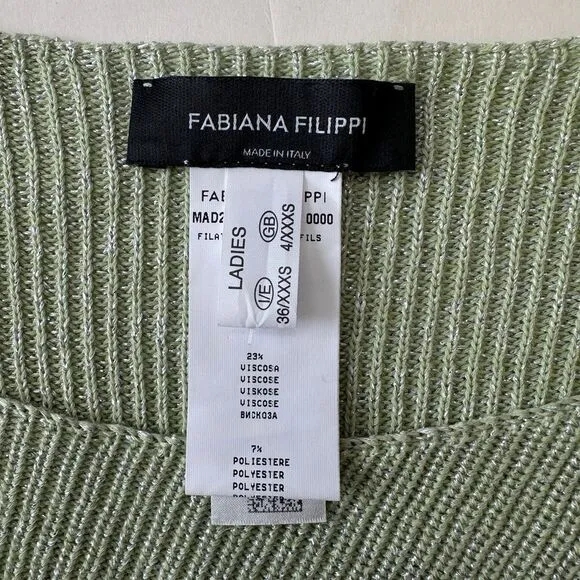 Fabiana Filippi Knit Top‎ Metallic Sparkle 3/4 Sleeve Green Womens Size XXXS