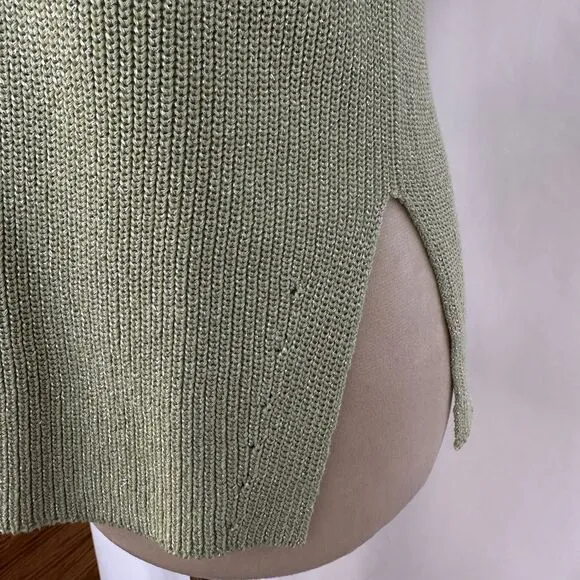Fabiana Filippi Knit Top‎ Metallic Sparkle 3/4 Sleeve Green Womens Size XXXS
