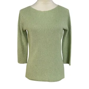 Fabiana Filippi Knit Top‎ Metallic Sparkle 3/4 Sleeve Green Womens Size XXXS