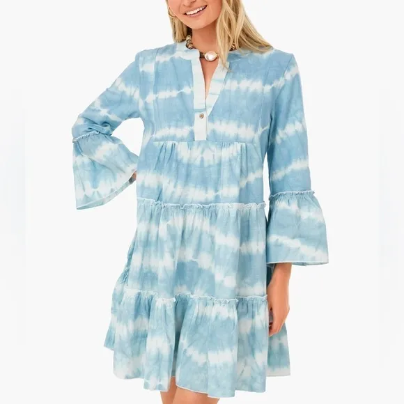 FAHERTY Tuckernuck Organic Cotton Faded Blue Vida Tie Dye Dress Small