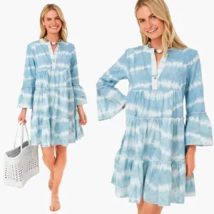 FAHERTY Tuckernuck Organic Cotton Faded Blue Vida Tie Dye Dress Small