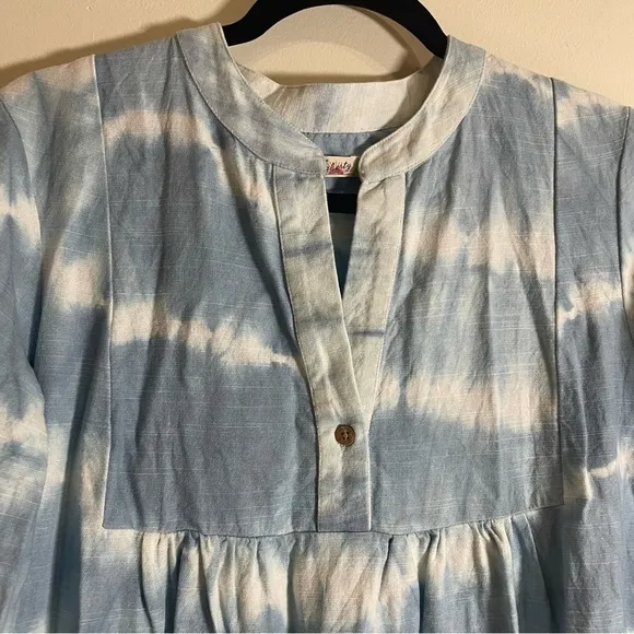 FAHERTY Tuckernuck Organic Cotton Faded Blue Vida Tie Dye Dress Small