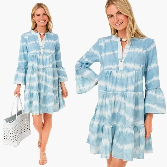FAHERTY Tuckernuck Organic Cotton Faded Blue Vida Tie Dye Dress Small