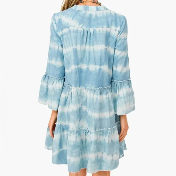 FAHERTY Tuckernuck Organic Cotton Faded Blue Vida Tie Dye Dress Small