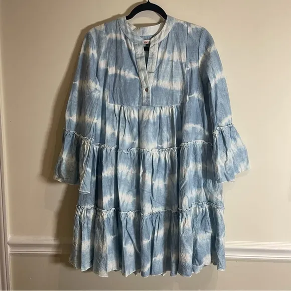 FAHERTY Tuckernuck Organic Cotton Faded Blue Vida Tie Dye Dress Small