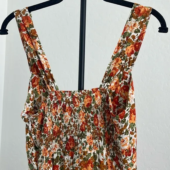 FAITHFUL THE BAND Lou Lou Mini Dress Sz 4 Sweetheart neckline Orange Tan Floral.